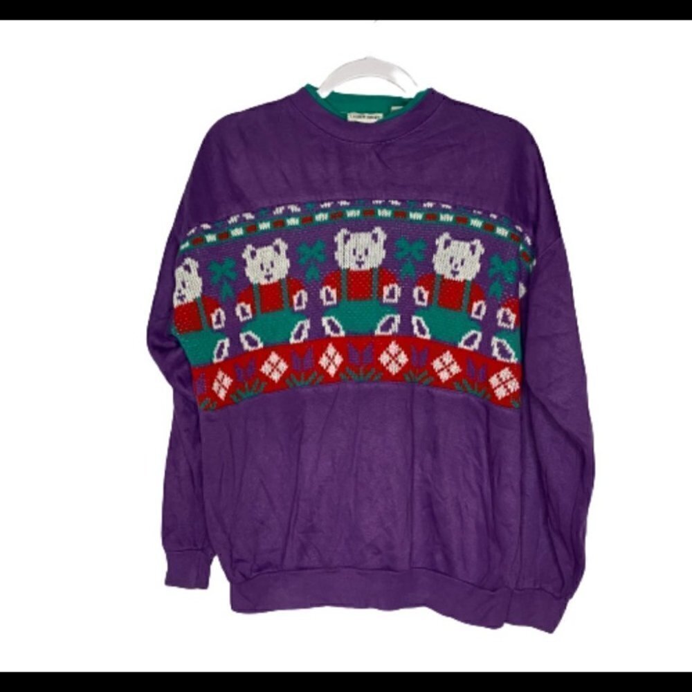 Vintage Lauren Brooke Purple Teddy Bear Sweatshirt